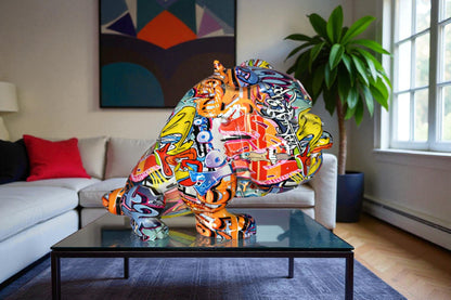 Modern Art Graffiti Bulldog Statue Made of Resin Size: 11" x 5" x 7"H