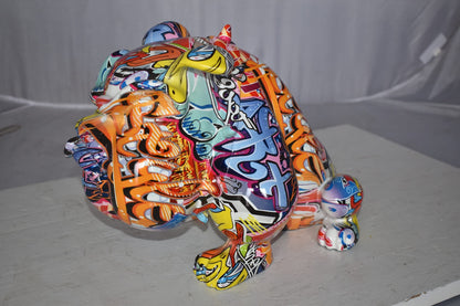 Modern Happy Graffiti Bulldog Statue Made of Resin Size: 14" x 19" x 10"H