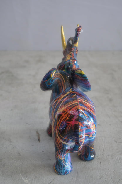 Resin Pop Art Splatter Paint Elephant Sculpture Gold Tusk 7"x3"x8"H