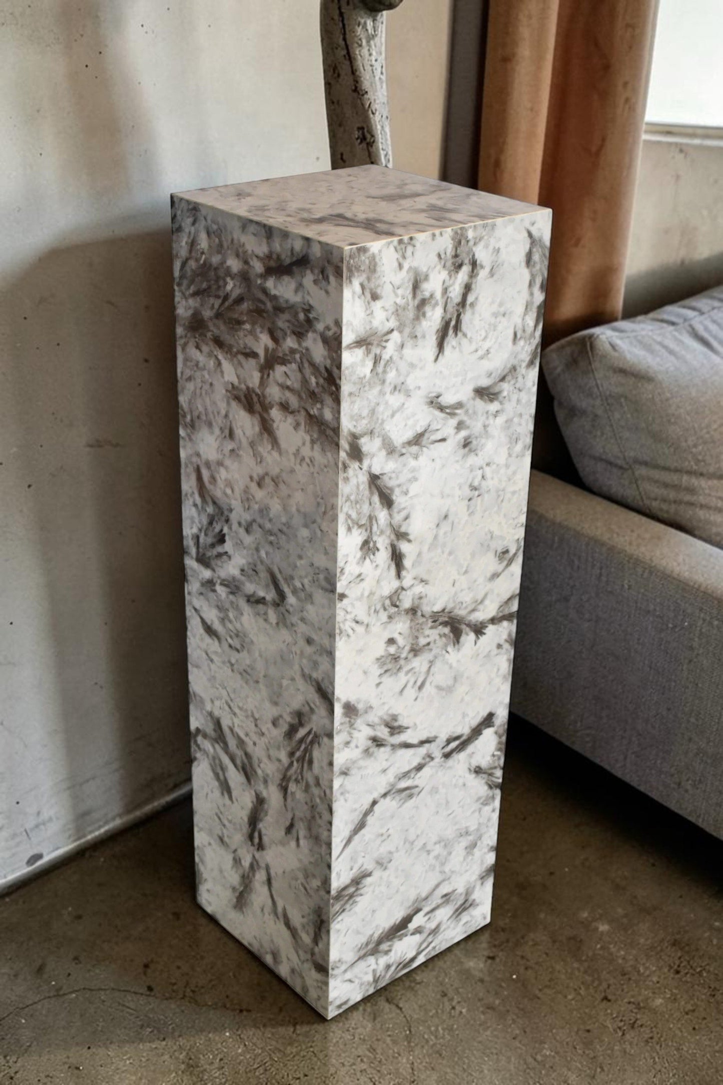 Pedestal For Artwork, Modern Gray Black and White Porcelain.  12" x 12" x 39"H