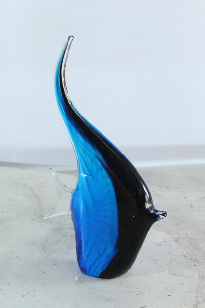 NIFAO Glass Angelfish Figurine Blue Black Hand Blown Art Decor 6" x 3" x 9"H