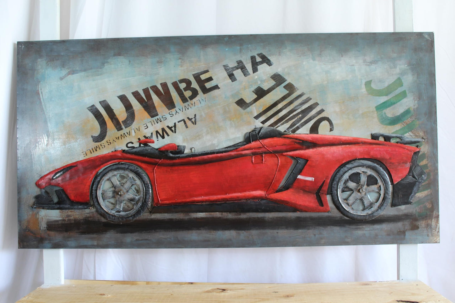 NIFAO Lamborghini Inspired Red Convertible Metal Wall Art 3D Design 79" x 2" x 40"H