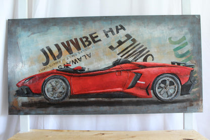 NIFAO Lamborghini Inspired Red Convertible Metal Wall Art 3D Design 79" x 2" x 40"H