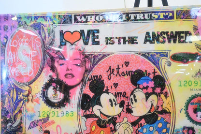 Love Is The Answer Pop Art Currency Canvas 60"x40"