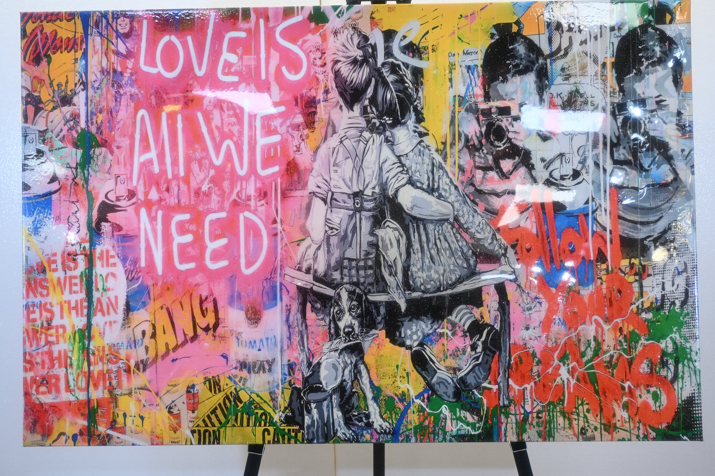 Love Is All We Need Street Art Style Resin Canvas 54"x35"