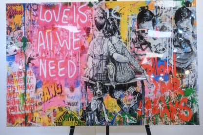 Love Is All We Need Street Art Style Resin Canvas 54"x35"