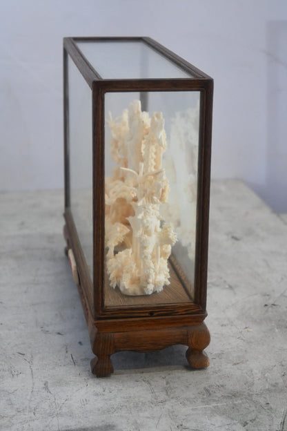 Carved Resin Chinese Scholar Landscape in Wood Case 12"x4"x9"H
