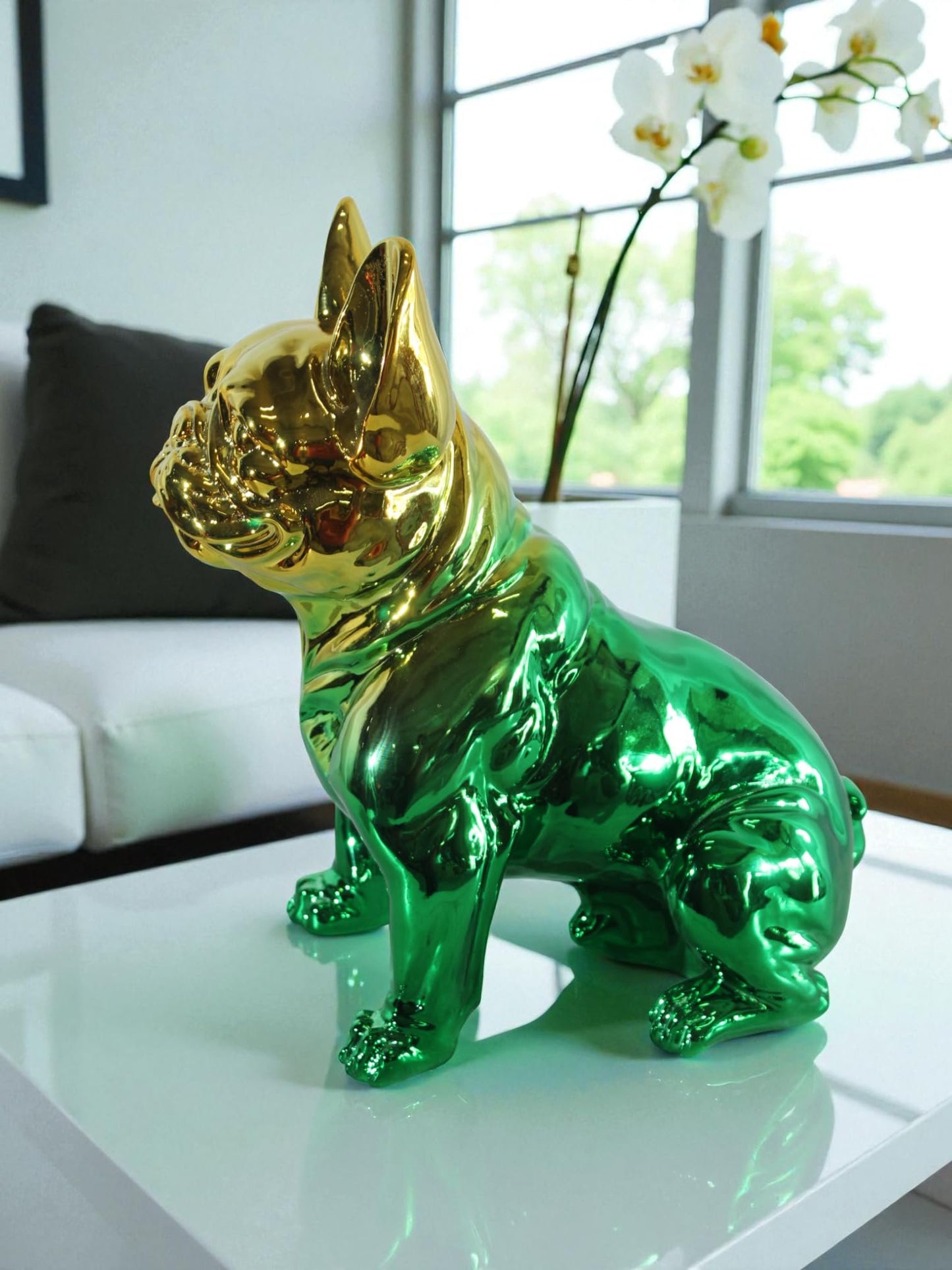 NIFAO Resin Bulldog Statue Green and Gold Finish 16"x9"x16"H