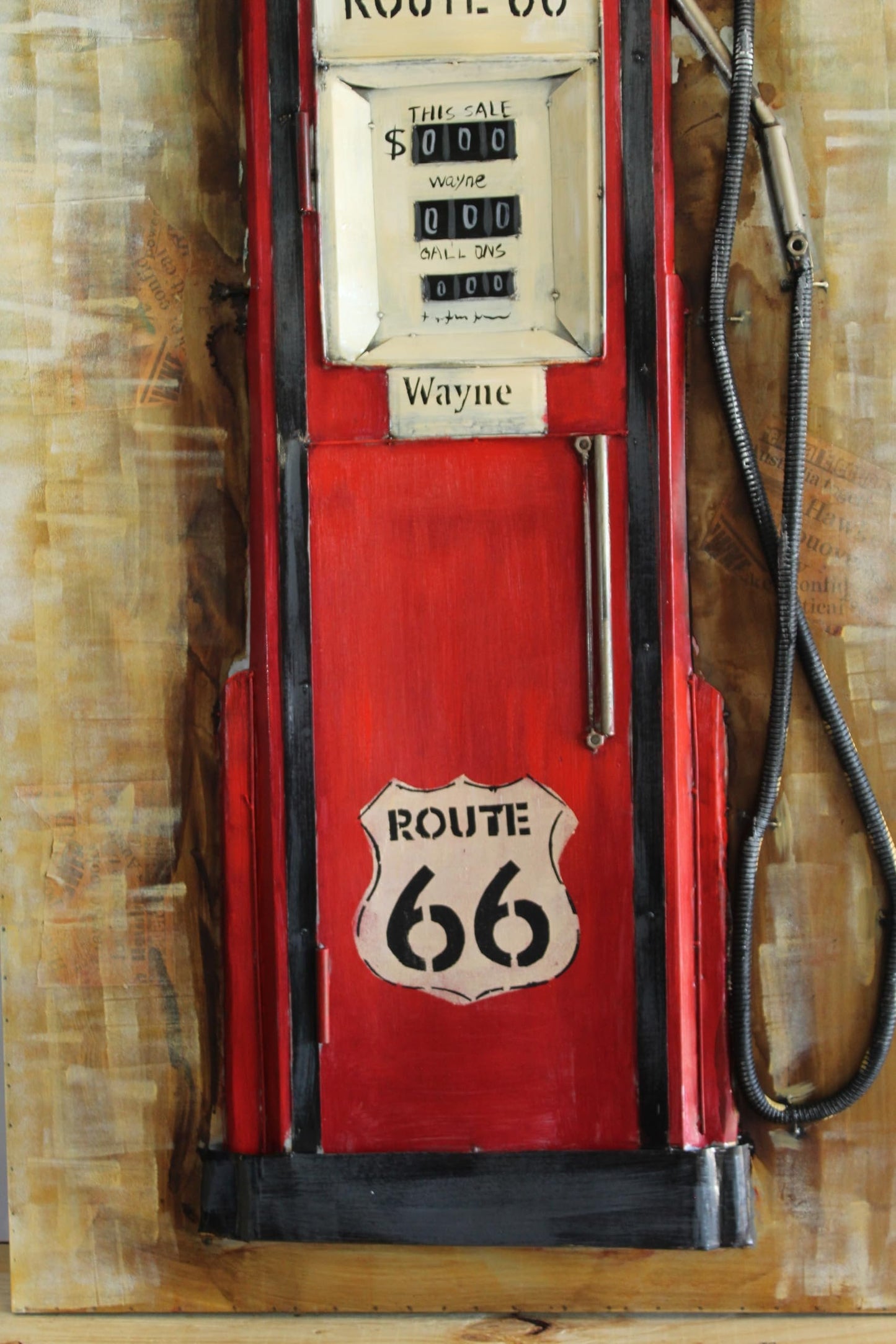 Route 66 Red Gas Pump 3D Sheet Metal Wall Art Painting 40" x 2" x 79"H