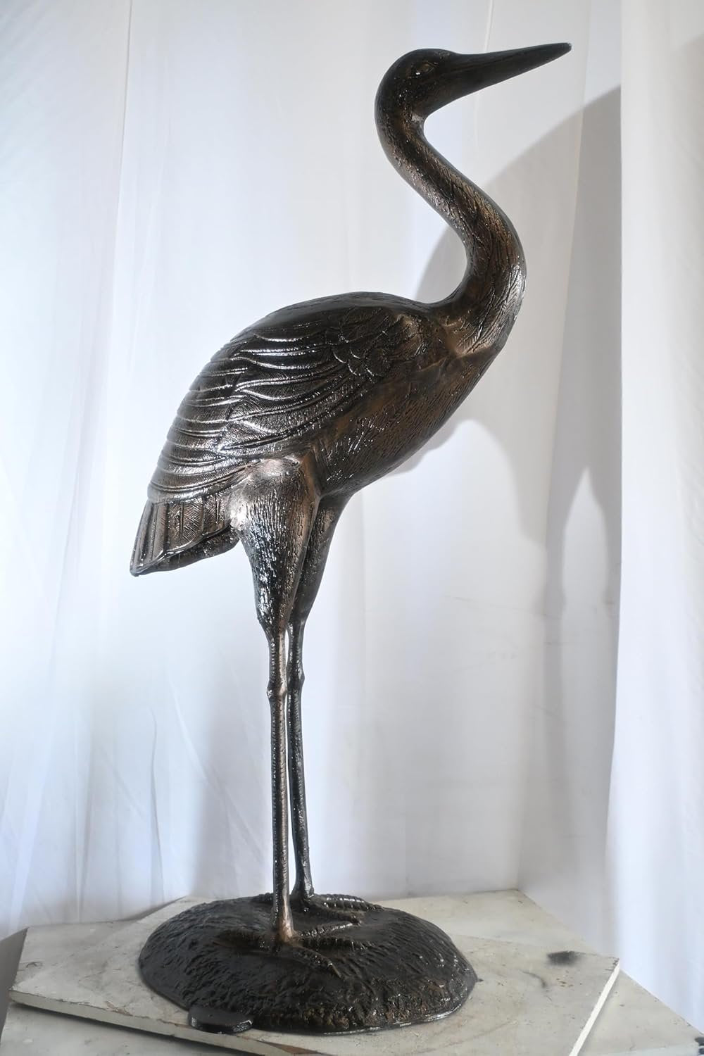 Aluminum Standing Heron Dark Bronze Patina Garden Statue 34"x24"x58"H