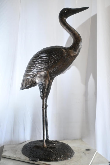 Aluminum Standing Heron Dark Bronze Patina Garden Statue 34"x24"x58"H