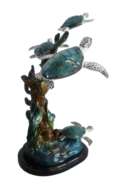 Four Sea Turtles Bronze Sculpture Coral Branch Scene 18"x11"x24"H