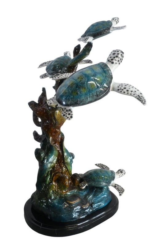 Four Sea Turtles Bronze Sculpture Coral Branch Scene 18"x11"x24"H