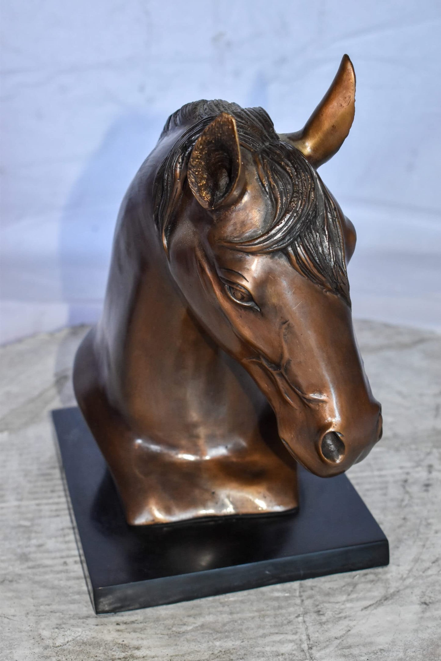 Bust Of a Horse Made of Bronze Mounted on Marble Size: 12" x 6" x 12"H