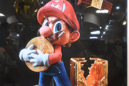 Mario Bitcoin Pop Art Resin Canvas 40x40 - Iconic Plumber Character with Gold Coin & Vault