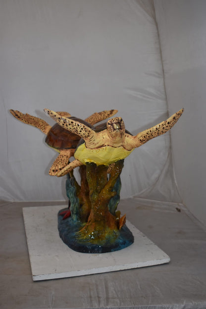 Gliding Turtles in Reef Table Top Bronze Statue  Size: 18" x 16" x 31"H