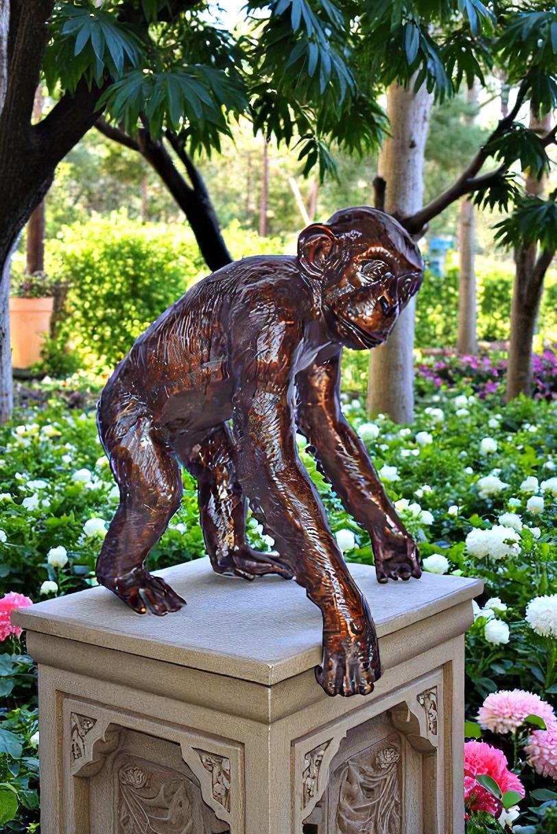 Chimpanzee Standing and Looking around Bronze Statue - Size: 24" x 20" x 28"H