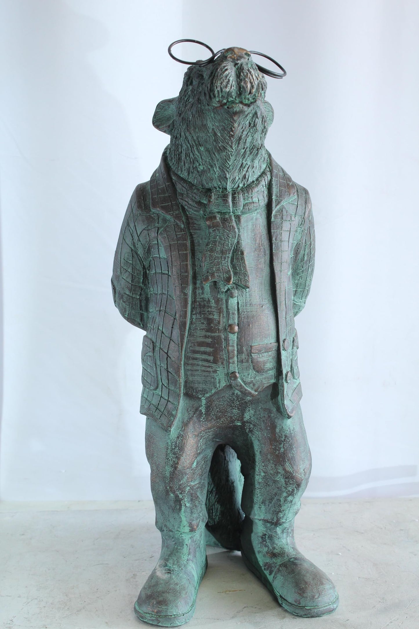 NIFAO Resin Statue Mole with Glasses Bronze Green Patina Finish 9" x 11" x 26"H