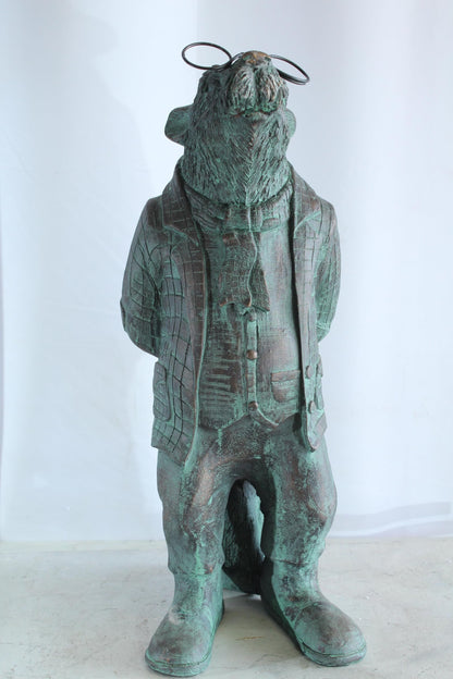 NIFAO Resin Statue Mole with Glasses Bronze Green Patina Finish 9" x 11" x 26"H