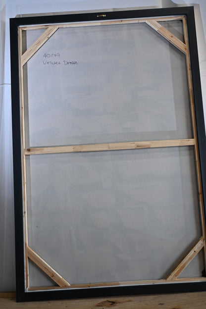 Velvet Dream Abstract Canvas Painting Gray Gold Framed Art 41"x61"