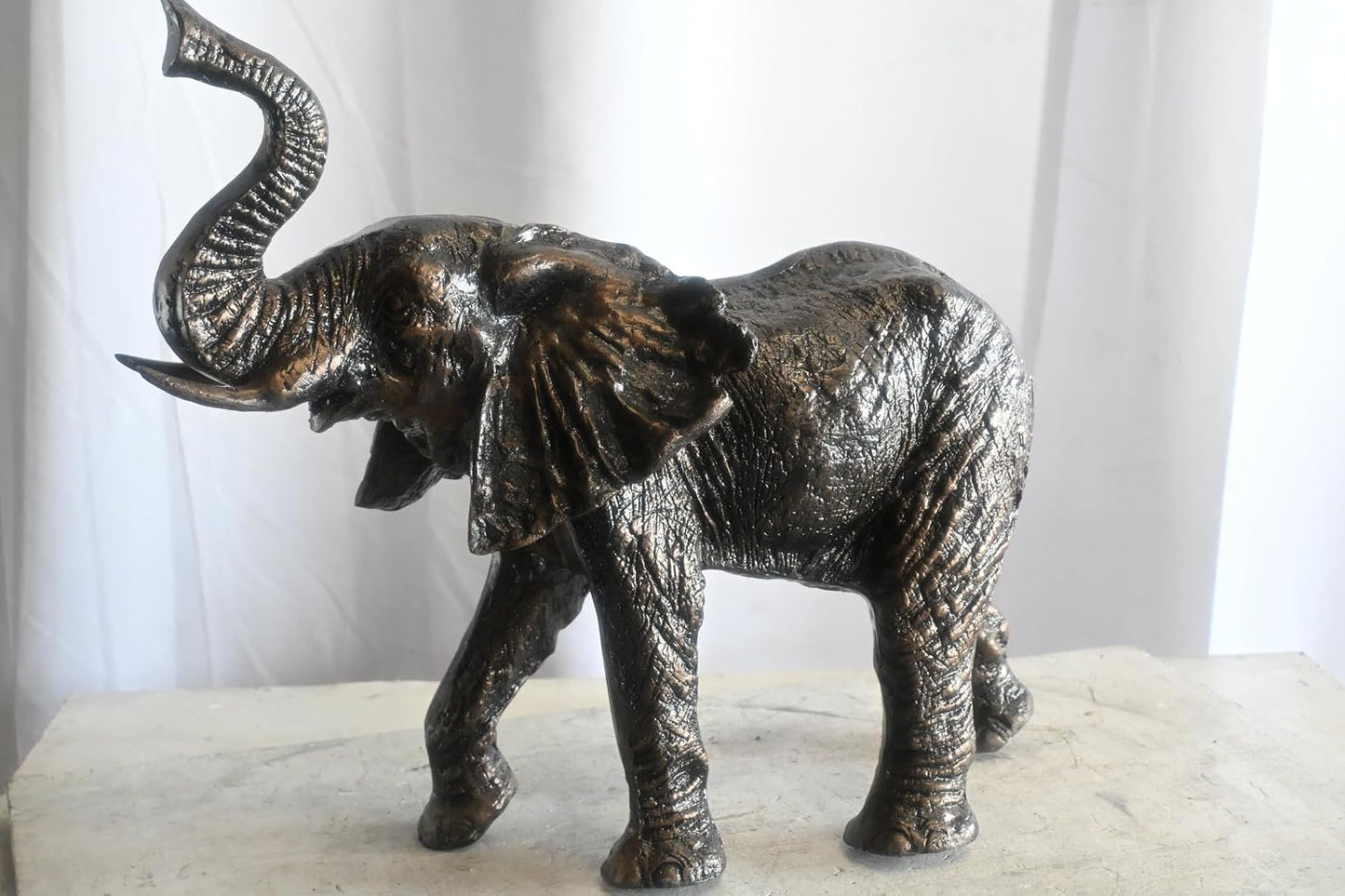African Elephant Trunk Up Handcrafted Aluminum Sculpture 24"x12"x21"H