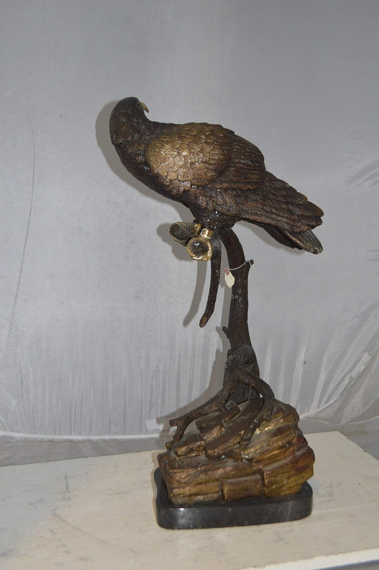 Falcon On a Branch Bronze Statue -  Size: 15"L x 15"W x 28"H