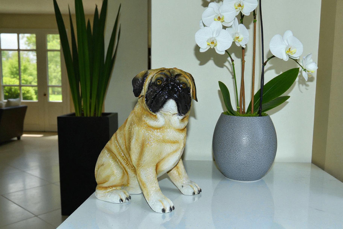 Pug Dog Bronze Statue -  Size: 12"L x 6"W x 11"H.