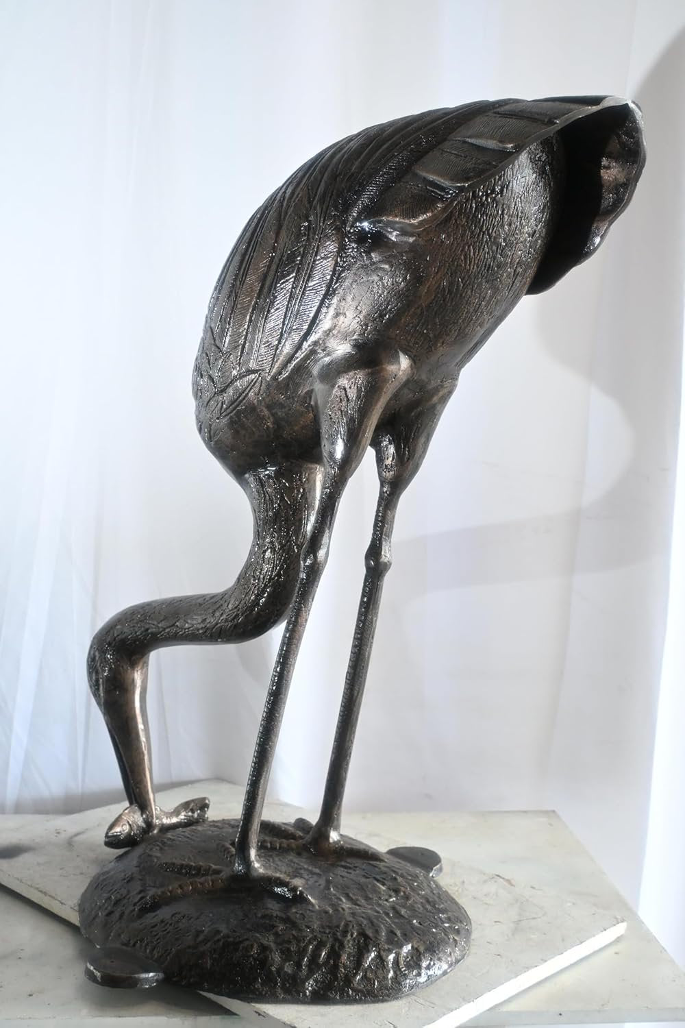 Aluminum Fishing Heron Sculpture Dark Bronze Patina Bird 34"x24"x40"H