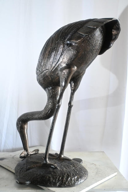 Aluminum Fishing Heron Sculpture Dark Bronze Patina Bird 34"x24"x40"H