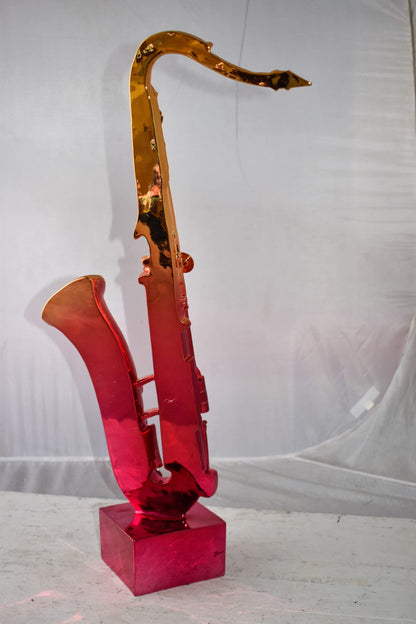 Modern Art Pink and Gold Saxophone Statue Made of Resin Size: 10" x 8" x 28"H