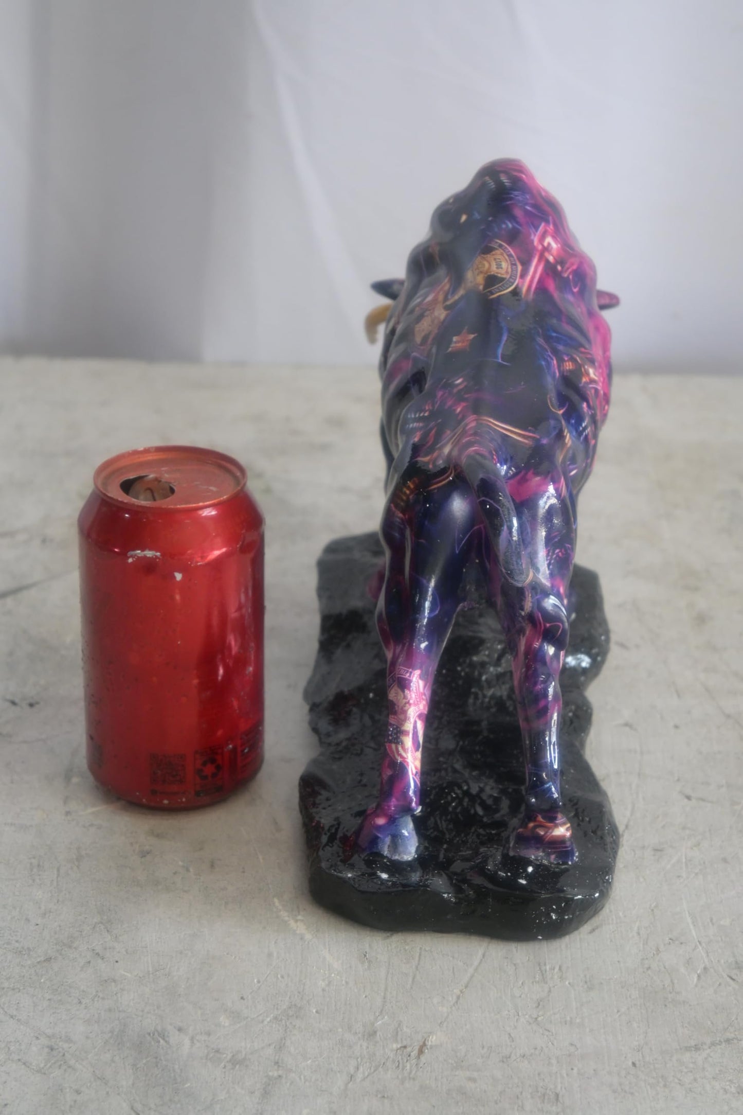 Resin Charging Bull Sculpture Purple Galaxy Finish Gold Horns 14"x4"x9"H