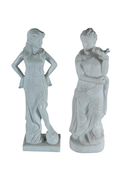 NIFAO Pair of Marble Lady Statues Classical Set 8"x3"x12"H