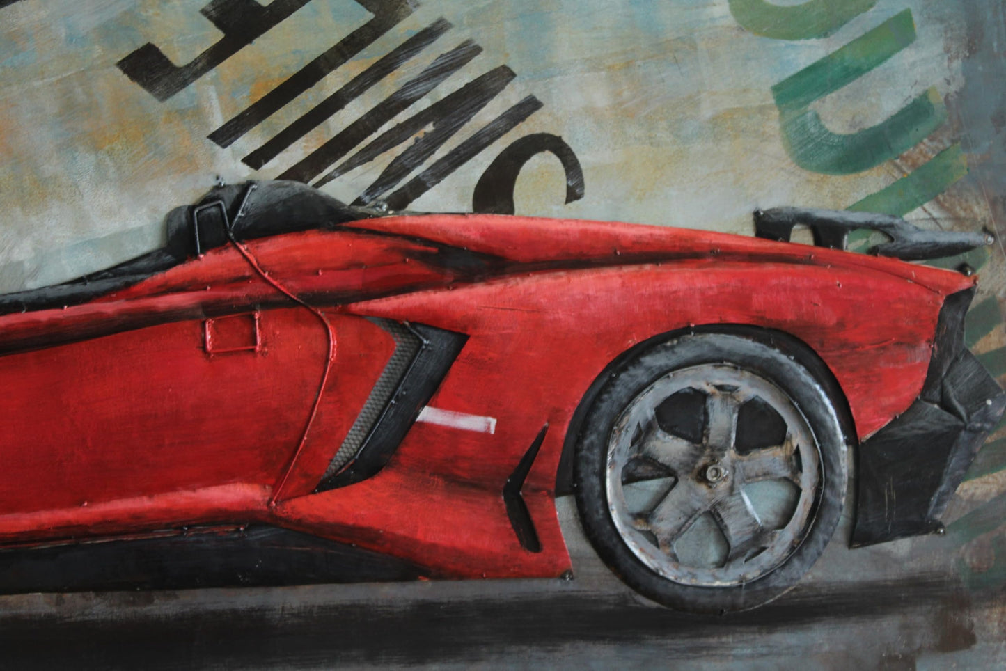 NIFAO Lamborghini Inspired Red Convertible Metal Wall Art 3D Design 79" x 2" x 40"H