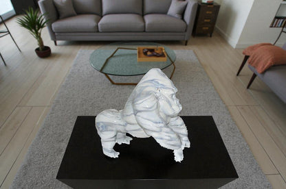 Modern King Kong Grey white Bronze Statue -  Size: 15"L x 13"W x 17"H.