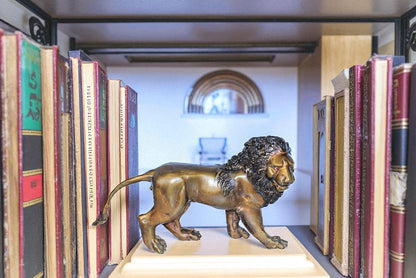 Small Bronze Lion Sculpture Walking Pose Animal Art 15" x 5" x 8"H