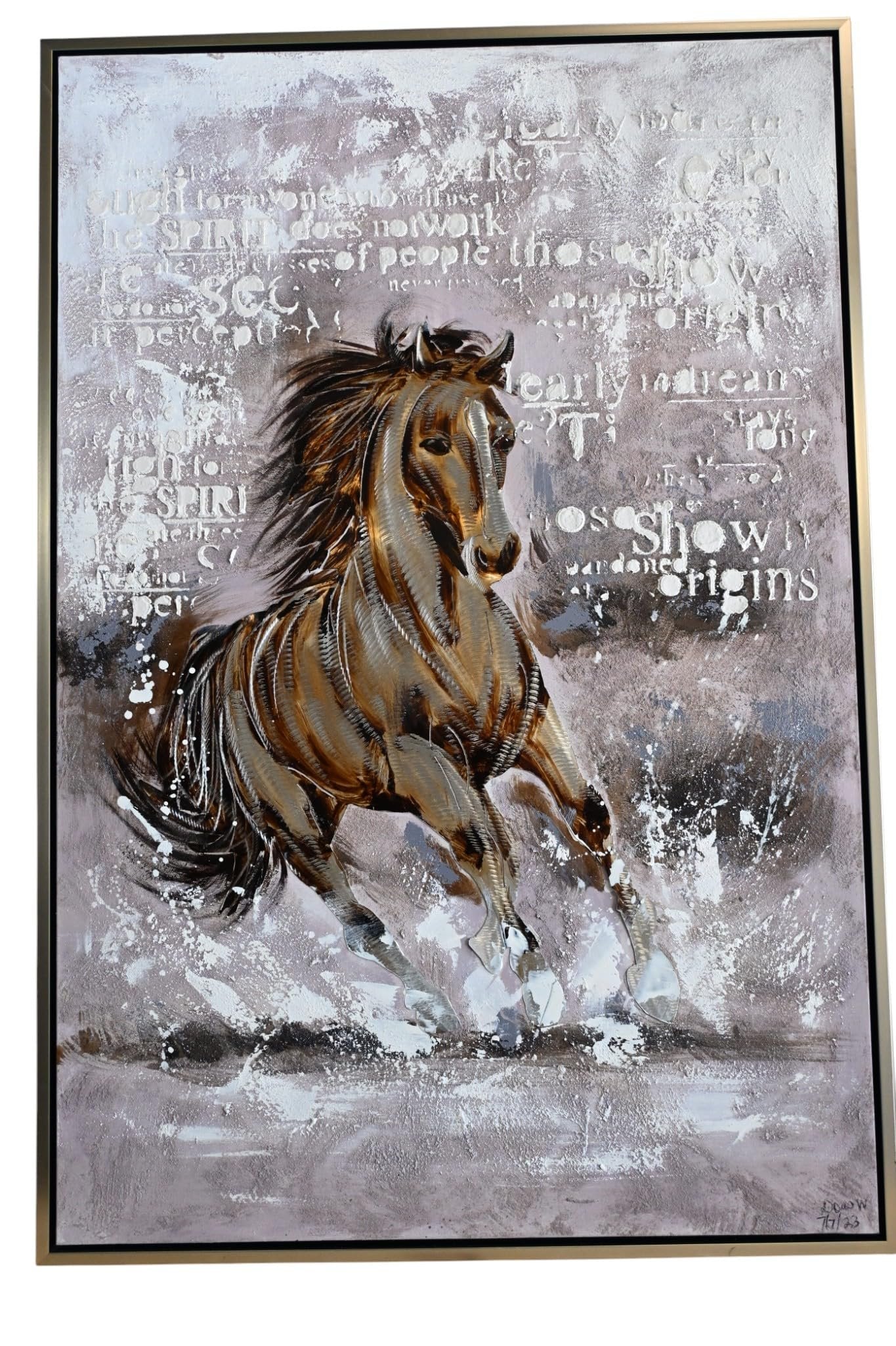 Black Beauty Horse Canvas Painting Framed Abstract Art 61"x41"