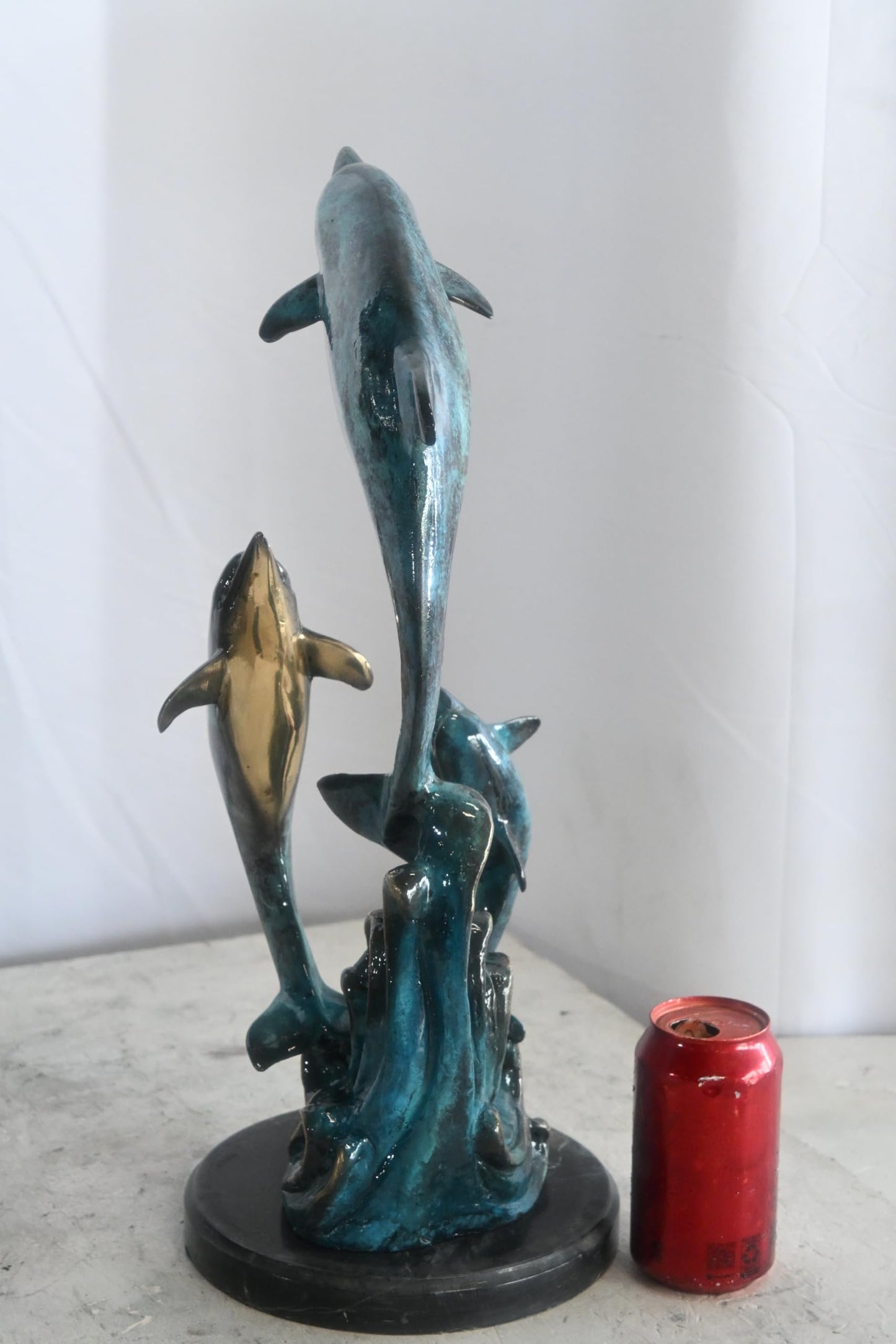 Three Leaping Dolphins on Waves Bronze Sculpture 10"x9"x19"H