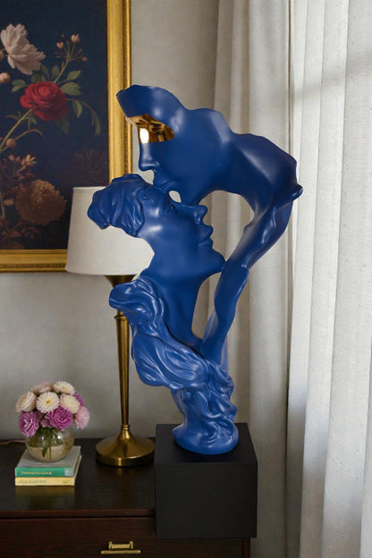 Abstract Modern Lovers Blue Resin Statue 12" x 8" x 26"H