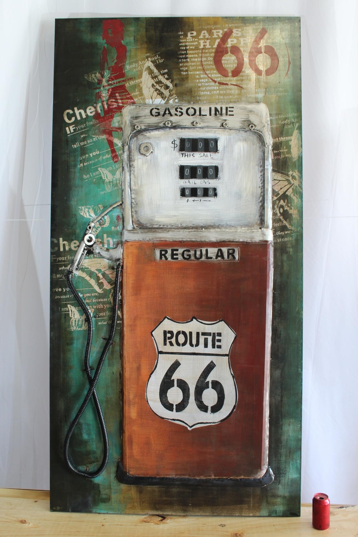 NIFAO Route 66 Gas Pump 3D Metal Wall Art Painting Raised Design 40" x 2" x 79"H