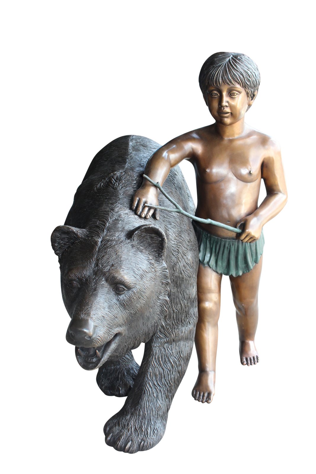 A bear with a boy bronze statue -  Size: 39"L x 24"W x 32"H.
