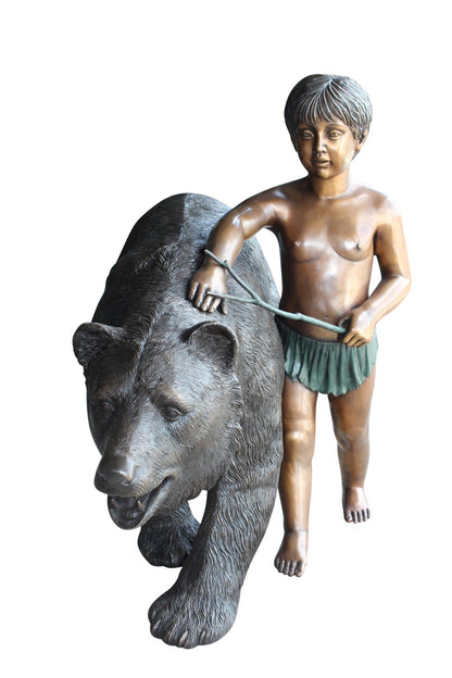 A bear with a boy bronze statue -  Size: 39"L x 24"W x 32"H.