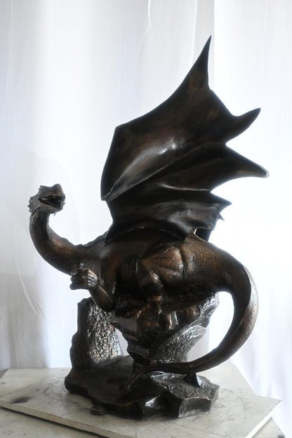 Aluminum Dragon Sculpture Dark Bronze Patina Wing Spread 32"x35"x52"H