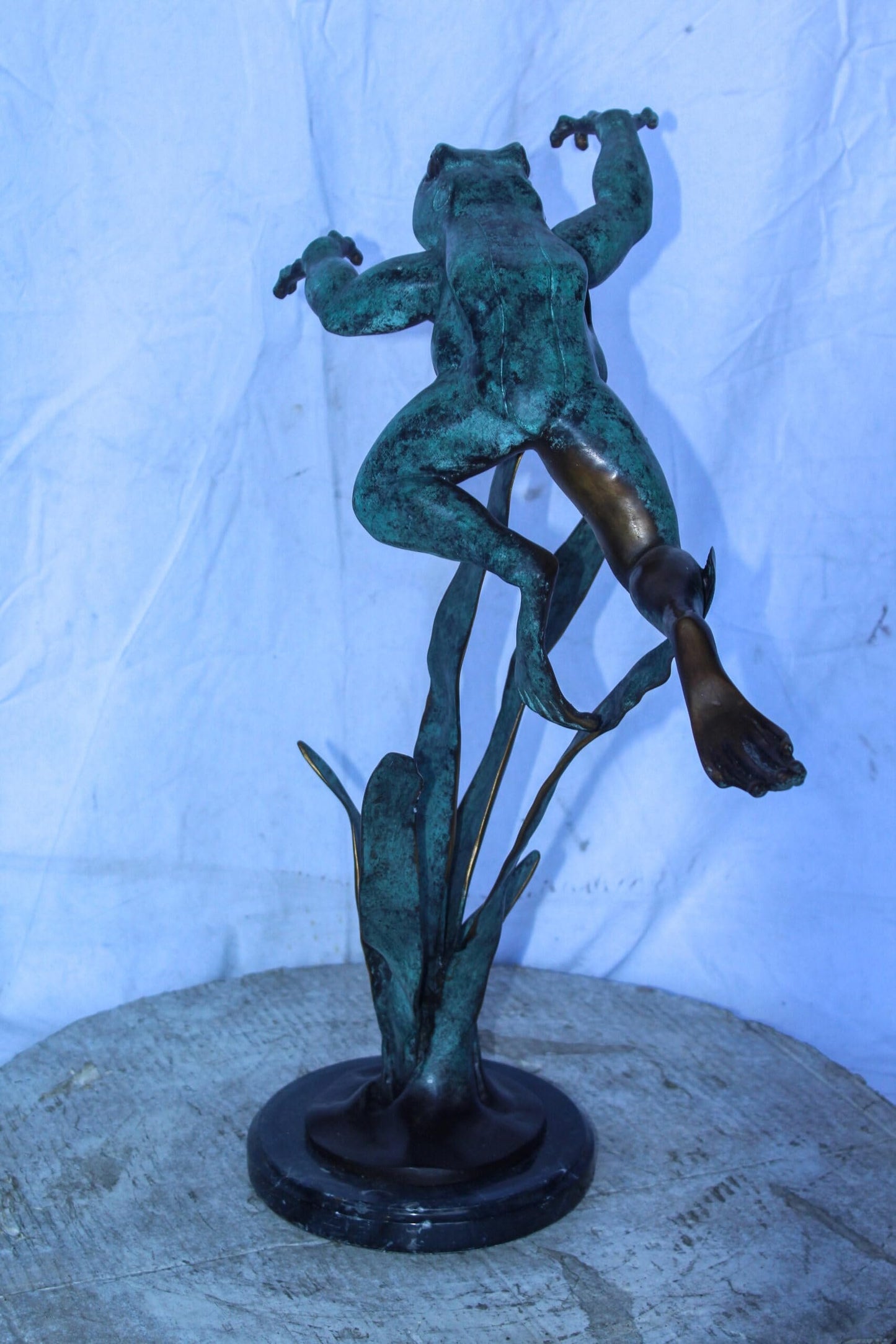 Frog Leaping Over Grass Bronze Statue 23" x 11" x 24"H