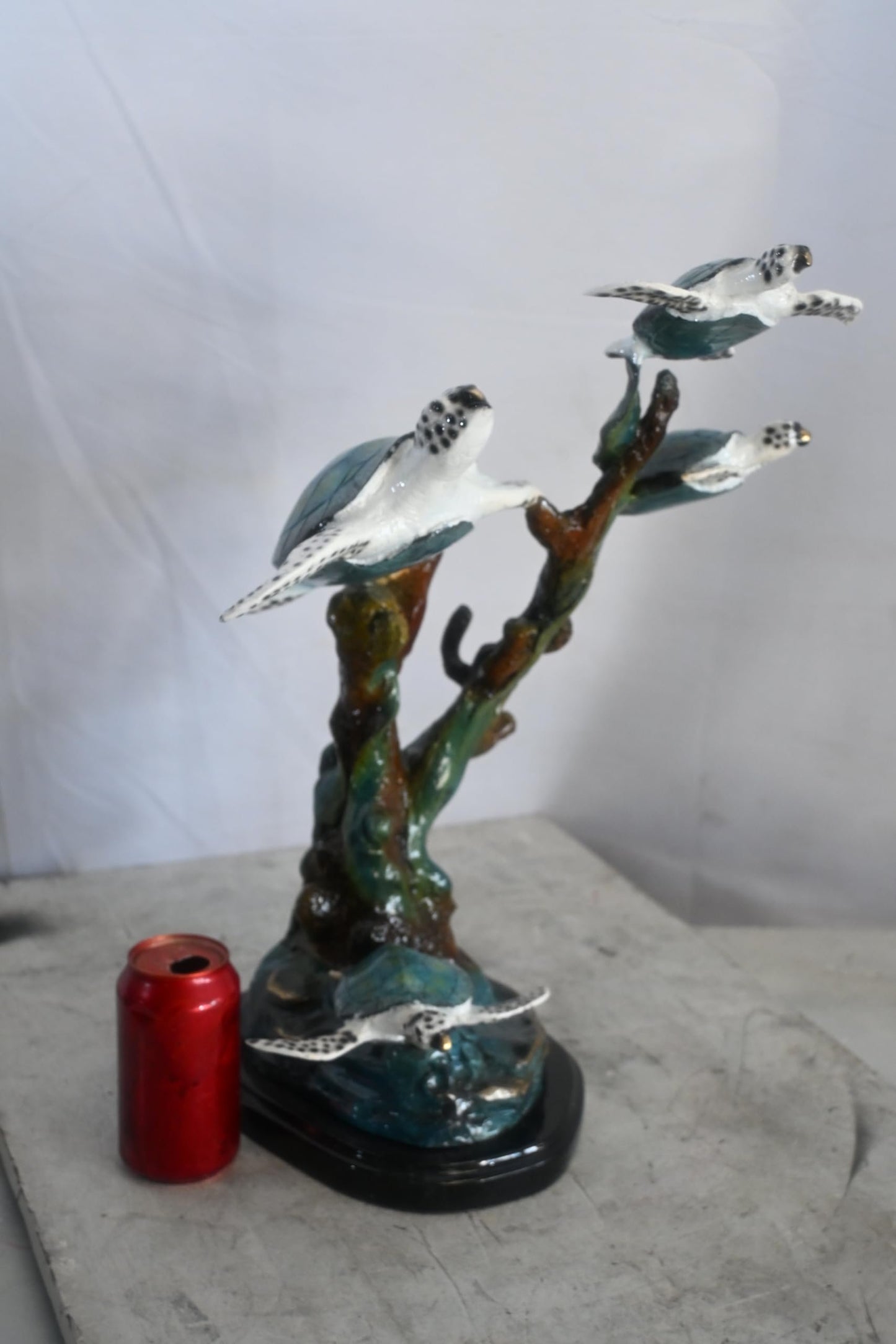 Four Sea Turtles Bronze Sculpture Coral Branch Scene 18"x11"x24"H