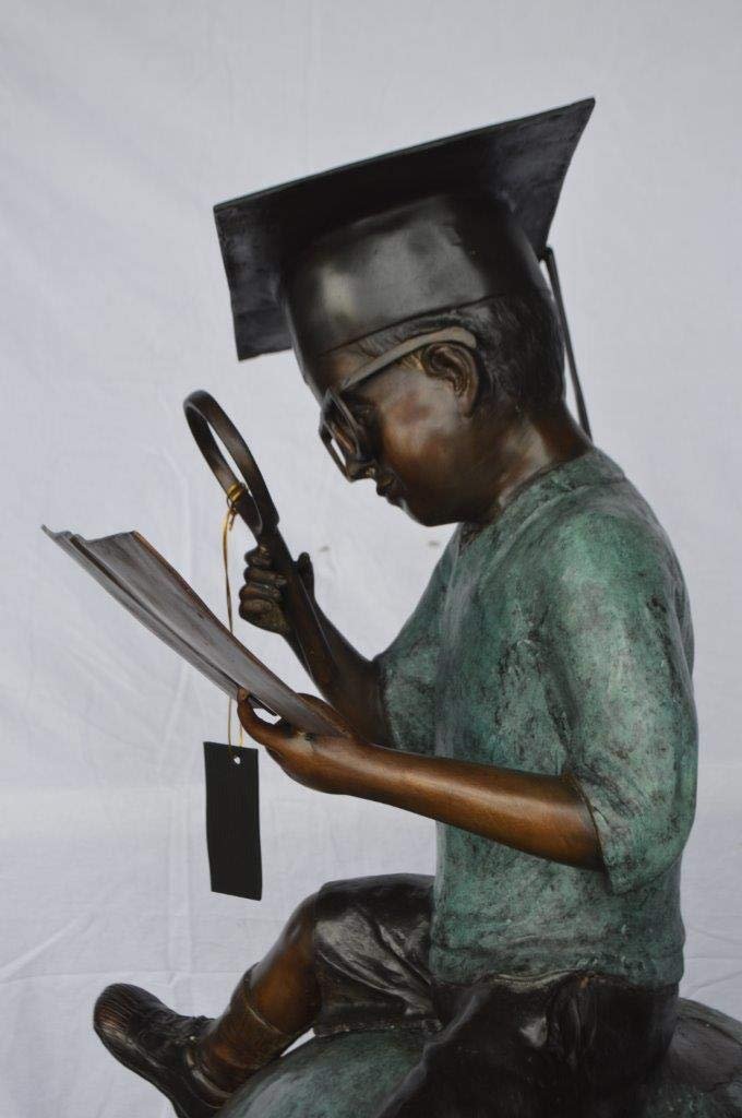 Student learning on top of world bronze statue -  Size: 28"L x 24"W x 52"H.