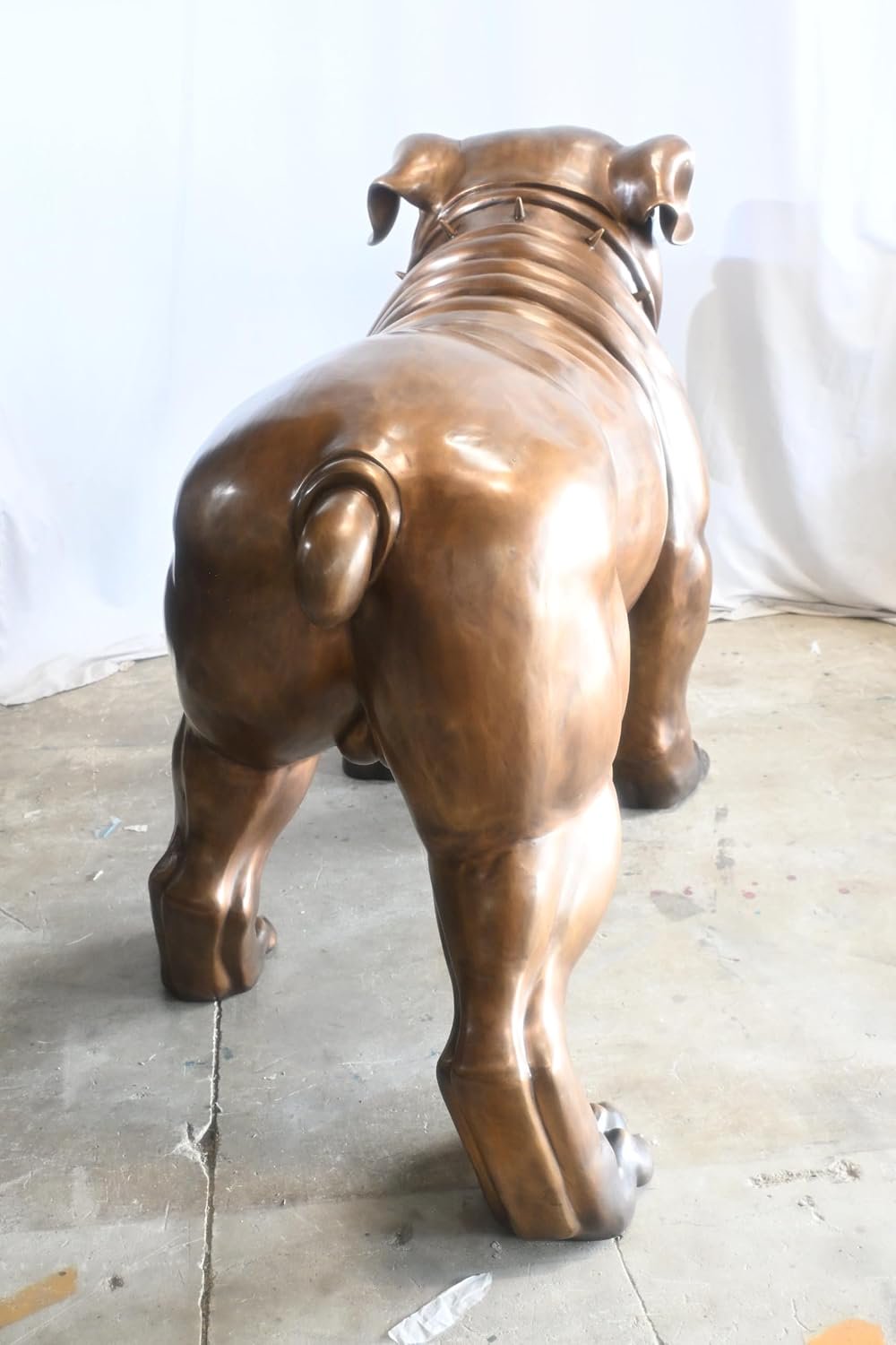 Giant Bronze English Bulldog Statue Studded Collar Decor 80"x35"x54"H