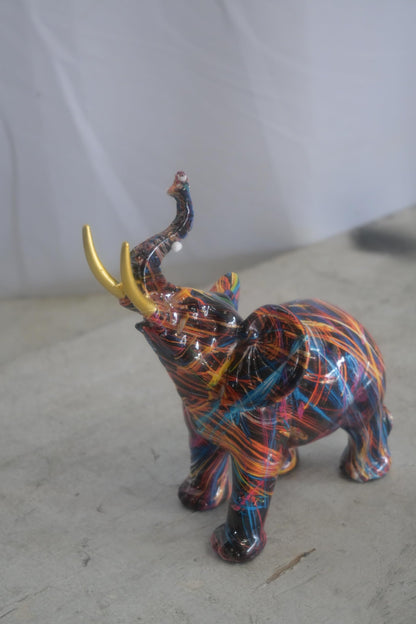 Resin Pop Art Splatter Paint Elephant Sculpture Gold Tusk 7"x3"x8"H