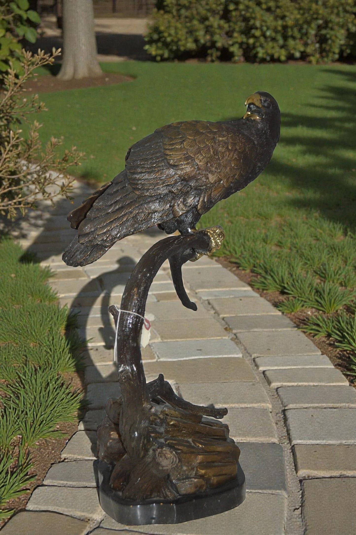 Falcon On a Branch Bronze Statue -  Size: 15"L x 15"W x 28"H