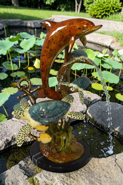Dolphin Octopus and Three Turtles Fountain Bronze Statue Size: 28" x 21" x 35"H