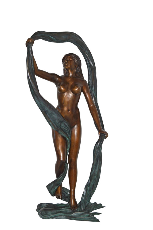 Exotic Fabric Dancer bronze statue Art Nude – Life Size: 18"L x 24"W x 49"H.